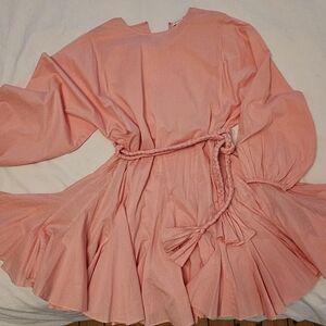 Women Pink Cotton Twirl Dress with Braided Belt